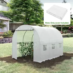 Outsunny 3 x 2 x 2m Polytunnel Greenhouse Replacement Cover ONLY Winter Garden Plant PE Cover for Tunnel Walk-in Greenhouse with Roll-up Windows Door Outdoor, White - 2