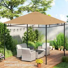 Outsunny 3 x 3 m Gazebo Canopy Replacement Cover, Garden Gazebo Roof Replacement with Drain Holes, TOP COVER ONLY, Beige - 8