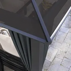 Outsunny 3 x 3.6m Hardtop Gazebo Canopy with Polycarbonate Roof, Aluminium Frame, Permanent Pavilion Garden Gazebo with Netting and Curtains for Patio, Deck, Dark Grey - 9