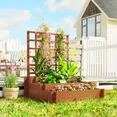 Outsunny 3 Tier Garden Planters with Trellis for Vine Climbing, Wooden Raised Beds, 95x95x110cm, Brown - 8