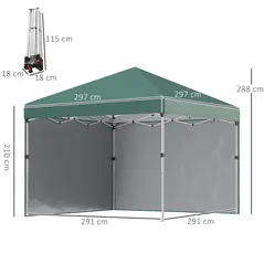 Outsunny 3 x 3 (M) Pop Up Gazebo, UPF 30+ with 2 Sidewalls, Leg Weight Bags and Wheeled Bag, Height Adjustable Party Tent Event Shelter for Garden, Patio, Green - 3