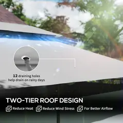 Outsunny 3 x 4m Metal Frame, Two-Tier Roof Gazebo - Dark Grey - 4