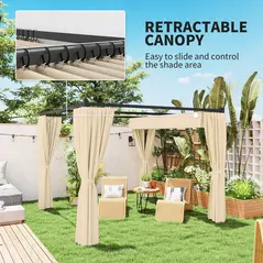 Outsunny 3 x 3m Retractable Roof Pergola, with Curtains - Khaki - 4