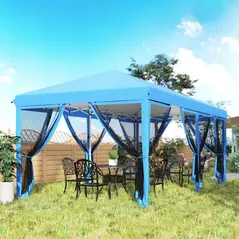 Outsunny 3 x 6m Pop Up Gazebo, Outdoor Canopy Shelter, Marquee Party Wedding Tent with 6 Mesh Walls and Carry Bag, Blue - 9