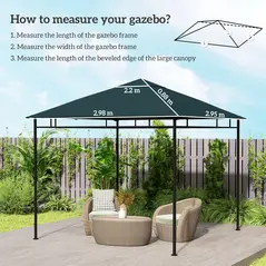 Outsunny 3 x 3 m Gazebo Canopy Replacement Cover, Garden Gazebo Roof Replacement with Drain Holes, TOP COVER ONLY, Grey - 3