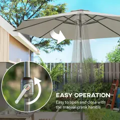 Outsunny 3(m) Tilting Parasol Garden Umbrellas, Outdoor Sun Shade with 8 Ribs, Tilt and Crank Handle for Balcony, Bench, Garden, Light Grey - 5