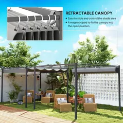 Outsunny 3 x 3m Retractable Roof Metal Pergola - Grey - 4