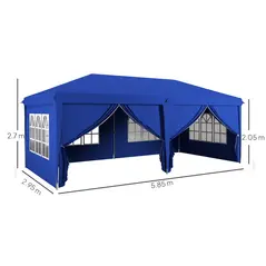 Outsunny 3 x 6m Pop-Up Gazebo, with Curtain Walls and Windows - Blue - 3