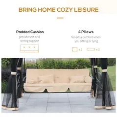 Outsunny 3 Seater Swing Chair 3-in-1 Convertible Garden Swing Seat Bed Gazebo Patio Bench Outdoor with Double Tier Canopy, Cushioned Seat, Mesh Sidewalls, Beige - 8