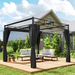 Outsunny 3 x 3 m Pergola with Retractable Roof Canopy and Curtains, UPF30+ Metal Frame Garden Pergola Gazebo Sun Shade, Dark Grey - 8