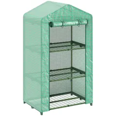Outsunny 3 Tier Mini Greenhouse Portable Garden Grow House with Roll Up Door and Wire Shelves, 69 x 49 x 125 cm, Green - 1