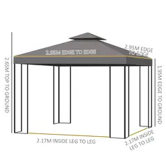 Outsunny 3 x 3 m Garden Gazebo Double Roof Marquee Patio Wedding Party Tent Canopy Shelter with Sidewalls (Brown) - 3
