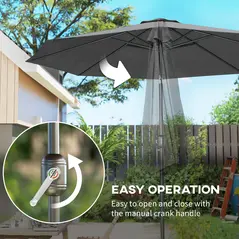 Outsunny 3(m) Tilting Parasol Garden Umbrellas, Outdoor Sun Shade with 8 Ribs, Tilt and Crank Handle for Balcony, Bench, Garden, Dark Grey - 5