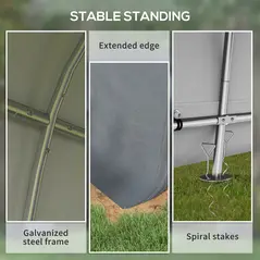 Outsunny 3 x 3(m) Garden Storage Tent, Heavy Duty Outdoor Shed, Waterproof Portable Shed Storage Shelter with Galvanised Steel Frame for Bike, Motorcycle, Garden Tools, Grey - 5