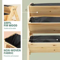 Outsunny 3 Tier Raised Beds for Garden, Wooden Planter Boxes with Clapboard and Hooks, 142L, 120 x 68 x 80cm - 4
