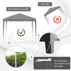 Outsunny 3 x 3 m Garden Pop Up Gazebo Marquee Party Tent Wedding Canopy, Height Adjustable with Carrying Bag, Grey - 7