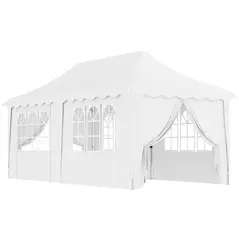 Outsunny 3 x 6m Pop Up Gazebo with Sides, UPF50+ Height Adjustable Marquee Party Tent, Wedding Canopy, Instant Event Shelter with Carry Bag and Sand Bags for Garden, White - 1