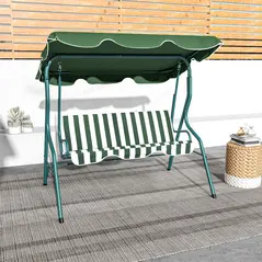 Outsunny 3 Seater Garden Swing Seat Chair Outdoor Bench with Adjustable Canopy and Metal Frame, Green Stripes - 7