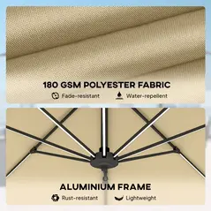 Outsunny 3(m) Adjustable Cantilever Parasol with Base, Solar LED Lights, Khaki - 6