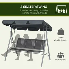 Outsunny 3 Seater Swing Chair, Garden Swing Bench with Adjustable Tilting Canopy, Breathable Mesh Seat and Heavy Duty Metal Frame for Patio, Garden, Dark Grey - 7