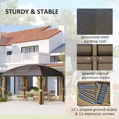 Outsunny 3 x 4m Hardtop Gazebo Canopy with Metal Roof, Aluminium Gazebo Permanent Pavilion with Netting and Curtains, Brown - 5