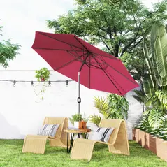 Outsunny 3(m) Tilting Parasol Garden Umbrellas, Outdoor Sun Shade with 8 Ribs, Tilt and Crank Handle for Balcony, Bench, Garden, Wine Red - 2