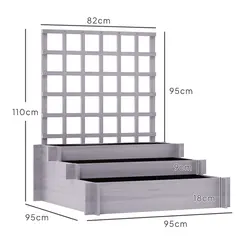 Outsunny 3 Tier Garden Planters with Trellis for Vine Climbing, Wooden Raised Beds, 95x95x110cm, Grey - 3