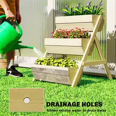 Outsunny 3 Tier Raised Garden Bed Wooden Elevated Planter Box Kit, 66L for Flower, Vegetable, Herb, 65x75x78cm, Green - 5
