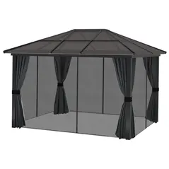 Outsunny 3 x 3.6m Hardtop Gazebo Canopy with Polycarbonate Roof, Aluminium Frame, Permanent Pavilion Garden Gazebo with Netting and Curtains for Patio, Deck, Dark Grey - 8