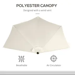 Outsunny 3(m) Half Parasol, Semi Round Umbrella with Metal Frame, Crank Handle for Balcony, Garden, Cream White - 5