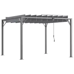 Outsunny 3 x 3(m) Outdoor Pergola with Retractable Roof, Aluminium Louvered Patio Gazebo Canopy for Lawn Garden Patio, Grey - 1