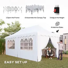Outsunny 3 x 6m Pop Up Gazebo with Sides, UPF50+ Height Adjustable Marquee Party Tent, Wedding Canopy, Instant Event Shelter with Carry Bag and Sand Bags for Garden, White - 4