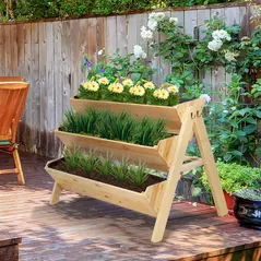 Outsunny 3 Tier Raised Beds for Garden, Wooden Planter Boxes with Clapboard and Hooks, 142L, 120 x 68 x 80cm - 2