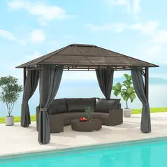 Outsunny 3 x 3.6m Hardtop Gazebo Canopy with Polycarbonate Roof Garden Pavilion with Removable Curtains and Steel Frame, Dark Grey - 2