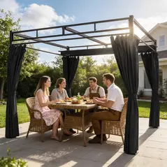 Outsunny 3 x 3 m Pergola with Retractable Roof Canopy and Curtains, UPF30+ Metal Frame Garden Pergola Gazebo Sun Shade, Dark Grey - 2