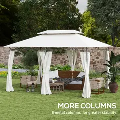 Outsunny 3 x 4m Metal Frame, Two-Tier Roof Gazebo - Cream White - 5
