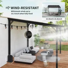 Outsunny 3 x 3(m) Metal Pergola with UPF 50+ and Waterproof Polycarbonate Roof, Wall-Mounted or Free Standing Garden Gazebo, Wind-resistant Outdoor Sun Shade, Dark Grey - 6