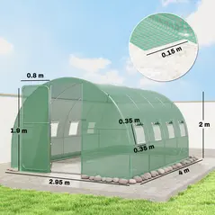 Outsunny 3 x 4 m Walk-in Polytunnel Greenhouse with Hinged Door and 8 Roll Up Mesh Windows, Garden Tunnel Warm House Tent, Green - 3