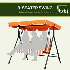 Outsunny 3 Seater Garden Swing Chair, Outdoor Swing Chair with Adjustable Canopy, Mental Frame & Cushions, Orange - 6
