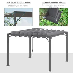 Outsunny 3 x 3(m) Outdoor Pergola with Retractable Roof, Aluminium Louvered Patio Gazebo Canopy for Lawn Garden Patio, Grey - 6
