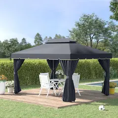 Outsunny 3 x 4m Aluminium Garden Gazebo, Marquee Canopy Shelter Pavilion Party Tent with Nets and Curtains for Garden and Deck, Black - 2