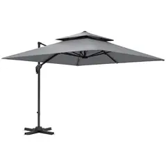 Outsunny 3 x 3(m) Cantilever Parasol with Aluminium Frame, Crank and Tilt, 360-Degree Rotation, Double Top Garden Umbrella with Cover (Only Cross Base), Light Grey - 1