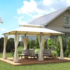 Outsunny 3 x 4m Metal Frame, Two-Tier Roof Gazebo - Cream White - 2