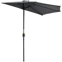 Outsunny 3(m) Half Parasol Semi Round Umbrella Patio Metal Frame Crank Handle for Balcony-- NO BASE INCLUDED, Grey - 1