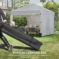 Outsunny 3 x 3 m Pop Up Gazebo, UPF 30+ Party Tent with 2 Sidewalls, Weight Bags and Wheeled Bag, Light Grey - 8