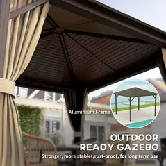 Outsunny 3 x 3(m) Metal Hardtop Gazebo, with Curtains and Accessories - Brown - 7