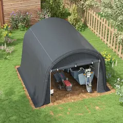 Outsunny 3 x 3(m) Garden Storage Tent, Heavy Duty Outdoor Shed, Waterproof Portable Shed Storage Shelter with Galvanised Steel Frame for Bike, Motorcycle, Garden Tools, Grey - 8