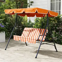 Outsunny 3 Seater Garden Swing Chair, Outdoor Swing Chair with Adjustable Canopy, Mental Frame & Cushions, Orange - 9