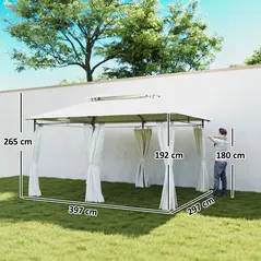 Outsunny 3 x 4m Metal Frame, Two-Tier Roof Gazebo - Cream White - 3