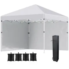 Outsunny 3 x 3 (M) Pop Up Gazebo, UPF 30+ with 2 Sidewalls, Leg Weight Bags and Wheeled Bag, Height Adjustable Party Tent Event Shelter for Garden, Patio, White - 1